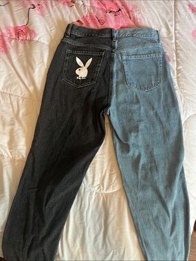 Playboy Pacsun Two-Tone Black & Light Blue Boyfriend Jeans Size 28 Medium